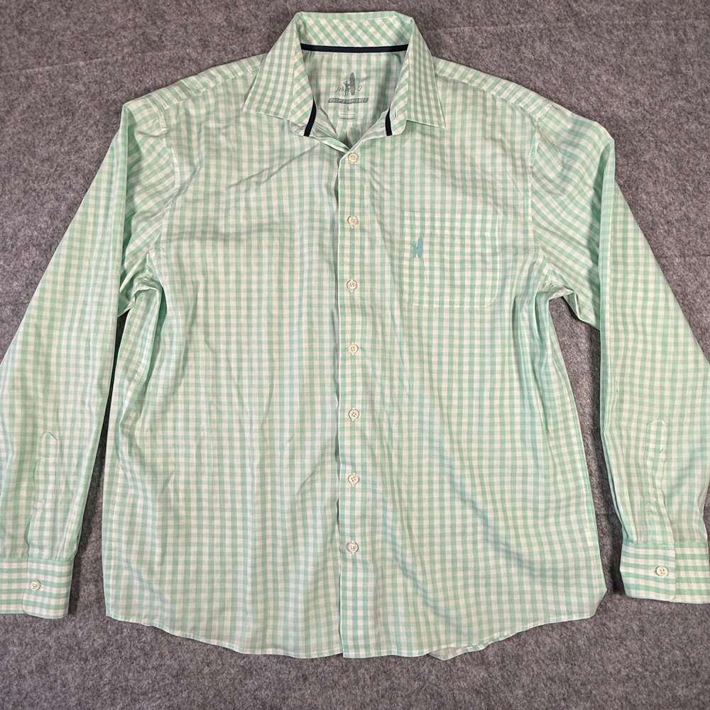 Johnnie-O Button Down Mens Large Green Gingham PREP-FORMANCE Long Sleeve Shirt